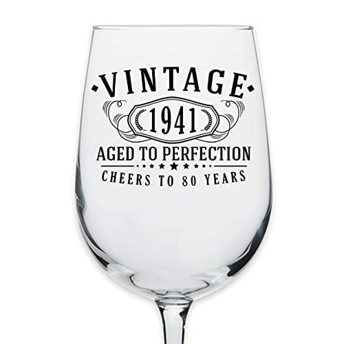 80 years old gifts 80th Birthday Aged to Perfection Vintage 1941 Printed 16oz Stemmed Wine Glass 